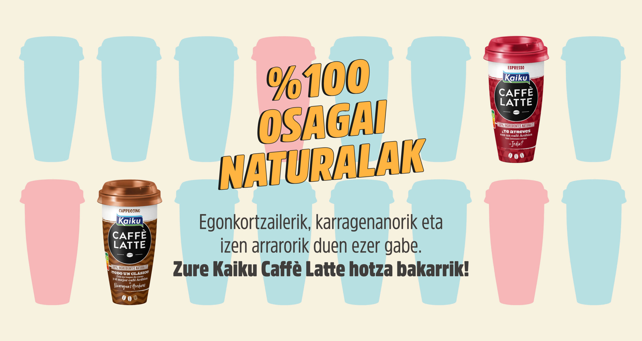 Banner Kaiku Caffè Latte con ingredientes 100% naturales
